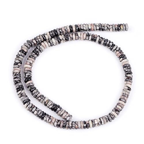 JOE FOREMAN 2x6mm Natural Webbed Black Picasso Jasper Stone Agate Heishi Disc Rondelle Spacer Beads for Jewelry Making Full 15" Strand Energy Stone Healing Power - color: Webbed Black Picasso Jasper