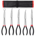 5Pcs Bent Nose Pliers 11 Inch Extra Long Needle Nose Pliers Set, Straight, 25°/45°/90° Bent, Circle Nose for Narrow Spaces, Hard to Reach Areas & Precision Work