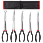 5Pcs Bent Nose Pliers 11 Inch Extra Long Needle Nose Pliers Set, Straight, 25°/45°/90° Bent, Circle Nose for Narrow Spaces, Hard to Reach Areas & Precision Work