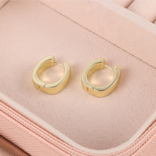 925 Sterling Silver Earrings Small Chunky Hoop Earrings for Women Trendy Huggie Hoop Earrings 14K Gold Plated Hypoallergenic Earrings Small Thick Huggie Hoops Earrings - color: 14K Gold