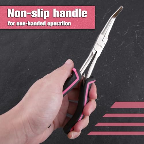 7-Inch Long Reach Bent Needle Nose Pliers Smooth Jaws Bent Long Nose Pliers Extra Long Needle Nose Pliers Jewelry Pliers for Jewelry Making, Wire Wrapping and Object Gripping, Non-slip Handle - style: Bent Needle Nose Plier Smooth Jaws