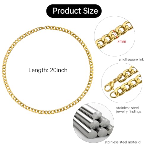 10 Pack 20inch Gold Plated Stainless Steel Necklace Bulk Chain Chunky Miami Curb Cuban Link Jewelry Hip Hop Chains - color: Gold 20", size: 1.8mm