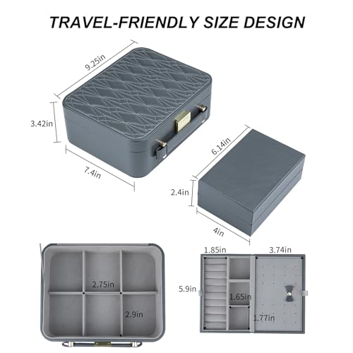 Travel Jewelry Case Large Jewelry Box Jewelry Travel Organizer Jewelry Case with Handle Removable Tray Best Gift for Women Girls (Grey) - color: Grey