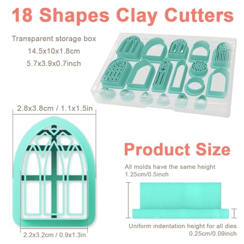 Polymer Clay Cutters - 18 Shapes Gothic Window Earrings Polymer Clay Cutters for Jewelry, Earring Making Kit with Storage Box - style: Church Windows theme (18 pcs)