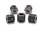 AD Beads Zircon Pave Rhinestones Big Hole Hexagon Spacer Beads 7x8mm 5Pcs Black on Gunmetal - color: 5 Pcs Black on Gunmetal Hexagon (7x8mm)