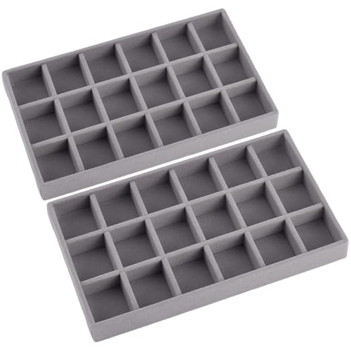 2Pcs 5 x 8.3 Inch 18 Grid Jewelry Tray Drawer Insert Velvet Earring Organizer Display Case Storage with Removable Divider Container Box for Rings Watch Necklace Trinket Holder Showcase Gray - style: Gray 18 Grids
