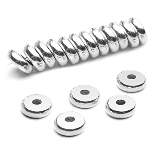 200pcs 8mm Flat Round Rondelle Spacer Beads Disc Spacers Loose Beads Jewelry Metal Spacers for DIY Bracelet Necklace Crafts, Silver - color: Silver