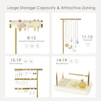 SZQINJI 5 Tier Jewelry Holder Organizer, Gold Jewelry Stand with Velvet Bracelet Holder, Adjustable Height Jewelry Display for Necklaces, Bracelets, Earrings, Rings, Gift Idea for Women, Beige - color: Beige