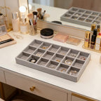 Velvet Jewelry Organizer Trays Gray Stackable Jewelry Storage Display Tray with Removable Dividers, 18 Grids - color: Gray