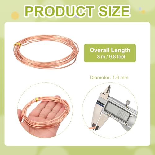 PATIKIL 99.9% Pure Copper Wire for Jewelry Making, 14 Gauge (1.6mm) Copper Craft Wire 9.8 Feet Beading Jewelry Making Supplies for Crafting Wreath Electroculture Gardening - size: 14 Gauge x 9.8 Feet