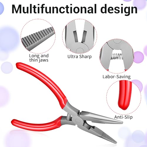 3 Pcs Needle Nose Pliers 5 Inch Long Nose Pliers with Side Cutter Spring Small Plier for Jewelry Repair Wire Wrapping Beading Crafts Jewelry Making Supplies