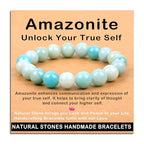 AD Beads Handmade Gemstone Stretch Elastic Bracelet Crystal Healing Reiki Nature's Beauty and Spiritual Essence Unisex - color: Amazonite (Unlock Your True Self), size: 10mm