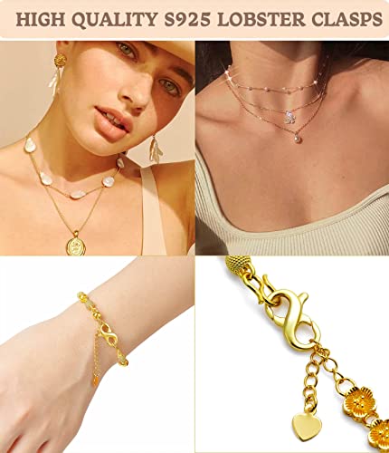 Dailyacc S925 Double Opening Lobster Clasp Sterling Silver and Gold Necklace Bracelet Extender Clasps and Closures for DIY Jewelry - color: Gold 3Pcs, size: 21mm × 11mm