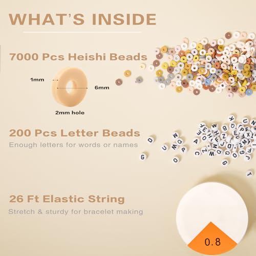 ADIIL 7200pcs Clay Beads Bracelet Making Kit, 6mm Polymer Heishi Beads for Jewelry Making, Friendship Bracelet Kit Birthday Gift for Adults Neutral - color: Neutral