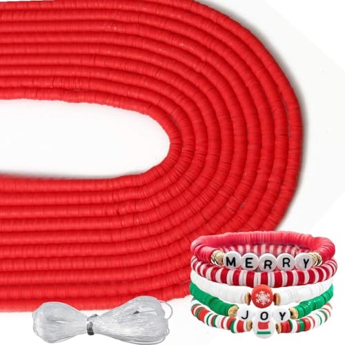 3600 pcs Red Clay Beads for Bracelets Making, 10 Strands Flat Round Polymer Clay Beads 6mm Spacer Heishi Beads for Jewelry Making Earring Necklace - color: Red