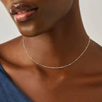 MEVECCO Dainty Gold Chain Choker Necklace 14K Gold Plated Handmade Boho Cute Tiny Beaded Link Choker Necklace Delicate Simple Minimalist Choker Necklace for Women - style: Silver Satellite Bead