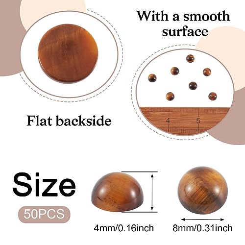 Fashewelry 50Pcs Natural Tiger Eye Cabochon Stone Half Round Beads 8mm Tiny Flat Back Gemstone Chakra Healing Crystal Cover Cabs for Jewelry Making - color: 2-Tiger Eye, size: 8x4mm