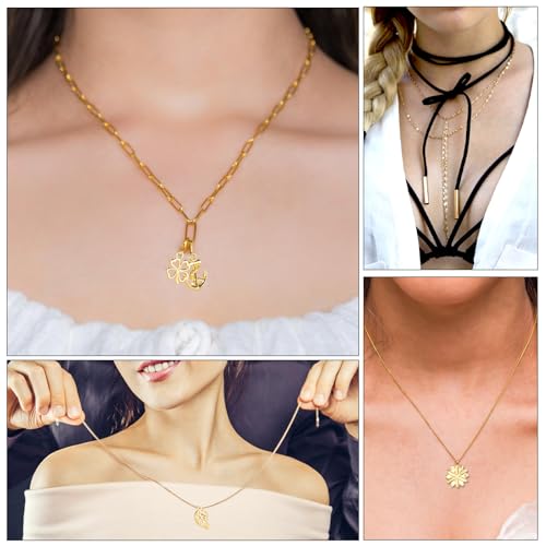 ZEVOFIUR Gold Necklace Chains for Jewelry Making, 9 Rolls of Jewelry Chain, DIY Starter Kit for DIY Necklace Bracelet Making Accessories with Jump Rings, Lobster Clasps, Connectors, Charms