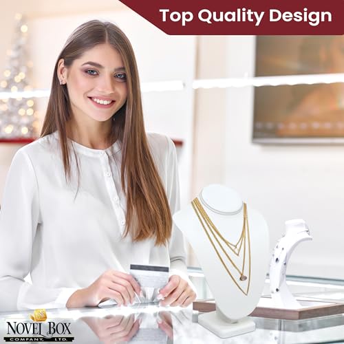 Novel Box White Leatherette Stand Jewelry Necklace Display 5.5x3x7.5 Inches - Freestanding Travel Necklace Holder Stand - Necklace Mannequin Organizer Stands - Necklace Displays Small - color: White Leatherette, size: Small
