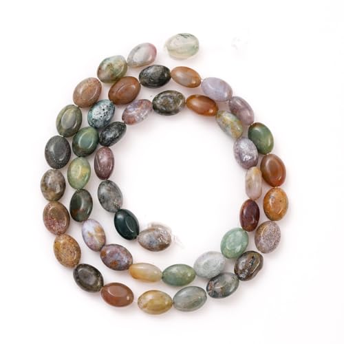 6×8mm Natural Indian Agate Gemstone Loose Beads Flat Oval Healing Crystal Loose Stone Beads for Jewelry Necklace Bracelet Earring Craft - color: Indian Agate