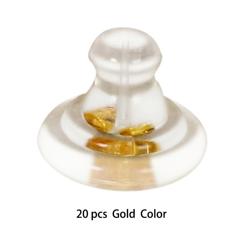 20pcs 18K Gold Silicone Earring Backs Replacements, Locking Secure Earring Backs for Studs/Droopy Ears, No-Irritate Hypoallergenice Soft Clear Earring Stopper Accessories for Adults (Gold) - color: Gold