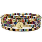 Set of 4 Colorful Bead Initial Bracelets, Personalized Stackable Jewelry, Adjustable Stretchy Charm Bracelets for Women, Beaded Bracelet Set, Trendy Custom Jewelry Gift - style: Colorful Bead - R