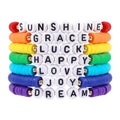 Rainbow Heishi Surfer Bracelets Set for Women Stackable Clay Beaded Bracelets Disc Stretch Preppy Bracelets Layering Colorful Friendship Bracelets Team Cheer Bulk Boho Summer Beach Jewelry Gift - style: LUCK