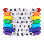 Rainbow Heishi Surfer Bracelets Set for Women Stackable Clay Beaded Bracelets Disc Stretch Preppy Bracelets Layering Colorful Friendship Bracelets Team Cheer Bulk Boho Summer Beach Jewelry Gift - style: LUCK