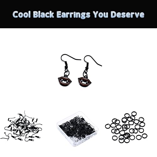 600Pcs/Pack Hypoallergenic Earring Hooks Kit Earring Hooks Open Jump Rings Earring Back Connects for DIY Jewelry Making Supplies Accessories (Black) - color: Black