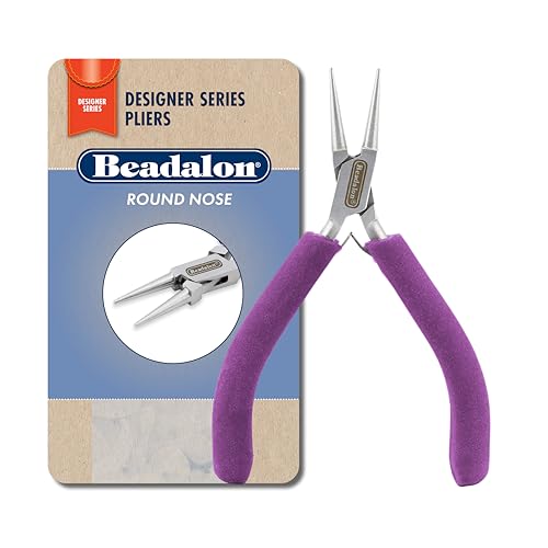 Beadalon Designer Series Round Nose Pliers, Purple Vinyl-Free Grips, Stainless Steel, Box Joint, Double Leaf Springs, 4.75 in - color: Purple, style: Round Nose