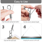 Adjustable Picture Hanging Wire, Upgrade Mirror Frame Hanging Kit, 6.6FT Heavy Duty Stainless Steel Wire Rope, Supports Up to 100lbs (Silver, 4PC-6.6FT) - size: 4PC-6.6FT