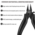 BOENFU 3.5 Inches Mini Cutter with Lock, Flush Cutters, Small Wire Snips, Micro Wire Cutter with Spring, Black - color: 3.5 Inches - Black Handle