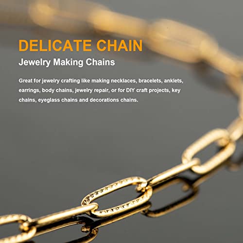 KYUNHOO 5M Gold Plated Stainless Steel Chain for Jewelry Making 4mm Wide Embossed Oval Paperclip Chain Bulk Soldered Jewelry Chain Spool with Lobster Clasps and Jump Rings for DIY Crafts - color: Embossed Paperclip Gold