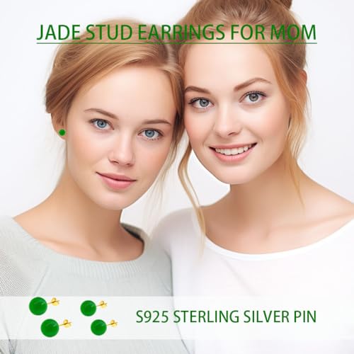 Jade Green Stud Earrings, Natural Round Beaded Agate Emerald Garnet Obsidian Gemstone Ear Studs Ball Jade Jewelry Gift, Green 8mm - color: green-6mm