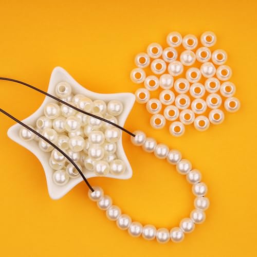 FM FM42 500g/700pcs 12mm Pearls with 5mm Big Hole Ivory Simulated Pearl Beads for Crafts - color: 12mm Pearls with 5mm Hole, 500g/700pcs