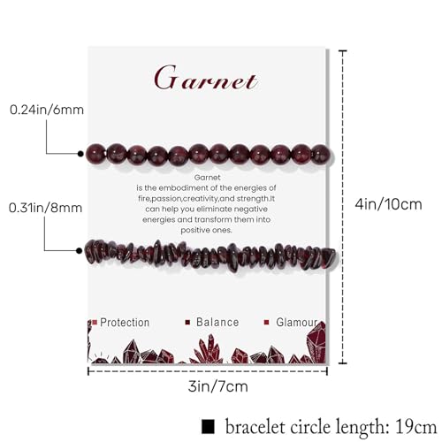 Healing Crystal Bracelets for Women 2 PCS 6mm Natural Stone Bracelet Stretch Crystal Beaded Bracelets Handmade Gemstone Bracelet Jewelry Gifts Christmas Gifts for Women Girls - style: garnet