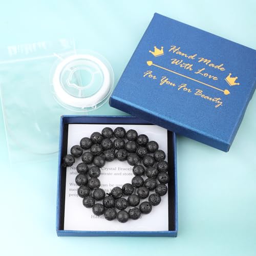 Natural Stone Beads Round Genuine Real Stone Beading Strand Loose Gemstones DIY Smooth Bead for Bracelet Necklace Earrings Jewelry Making (Black Lava, 8mm 45 Pieces) - color: Black Lava, size: 8mm 45pcs