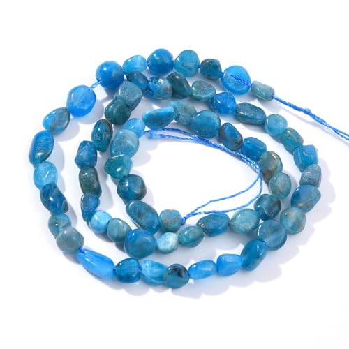 6-8mm Natural Blue Apatite Nuggets Oval Free Tumbled Pebble Semi Precious Gemstone Loose Stone Beads Approx 15.5 inch for DIY Jewelry Making - color: Blue Apatite
