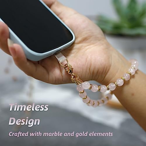 Marble Beaded Phone Wrist Strap,Detachable Phone Bracelet Strap with Tether Tab,Hands-Free Wristlet Strap (Pink-2) - color: Pink-2
