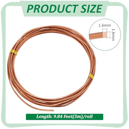 BENECREAT 9.8Ft Square Copper Wire, 14 Gauge Pure Copper Wire, Craft Wire for Jewelry Making, Gem Metal Wrap, Garden, Sculpting, Armature, Half Hard - size: 14 Gauge