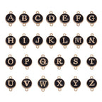 KISSITTY Flat Round with Alphabet Connector Charms Alloy Enamel Letter Links Connectors for DIY Bracelet Earring Jewelry Making - color: Black
