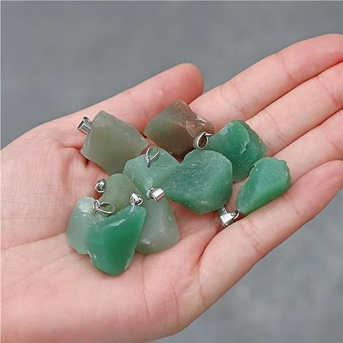 10pcs Irregular Raw Natural Green Aventurine Rock Stone Pendant Healing Crystal Chakra Gemstone Charm for Jewelry Making DIY Necklace Earrings Accessories Reiki - color: Green Aventurine