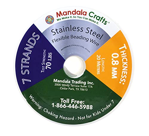 Mandala Crafts 7 Strand Beading Wire for Jewelry Making - 65 FT 20 Gauge Stainless Steel Braided Tiger Tail Wire for Bead Stringing - size: 7 Strands 20 Gauge 0.8MM 65FT