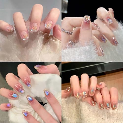 400Pcs Aurora Nail Art Rhinestones Mixed Shape Resin Crystal Nail Charms Iridescent Shapes Clear Nude Flatback Nail Art Charm Rhombus Heart Flower Butterfly Nail Diamonds for 3D DIY Nails Art Crafts - color: Transparent