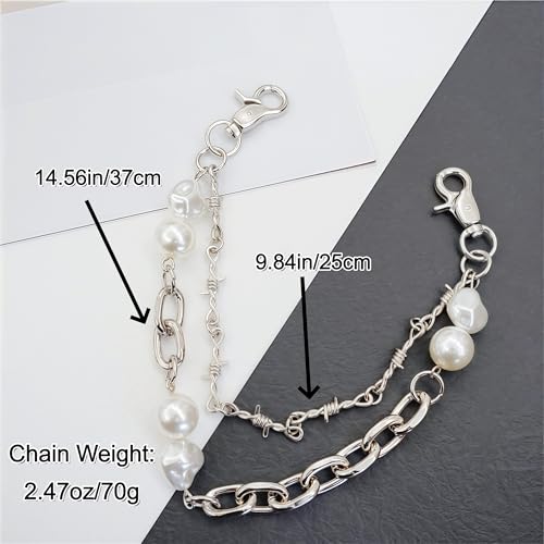 Layered Punk Pants Chain for Men Women, Gothic Hip Hop Jean Chain Wallet Chain Biker Trouser Chain, Goth Emo Fashion Keychain Accessories - color: 2L-6 Pearls