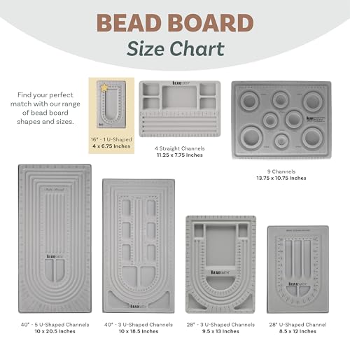 The Beadsmith Mini Bead Board, Grey Flocked, 16” U-Shaped Channel, 4 x 6.75 inches, Design Boards for Creating Bracelets, Necklaces and Other Jewelry - size: 16" - 1 Channel