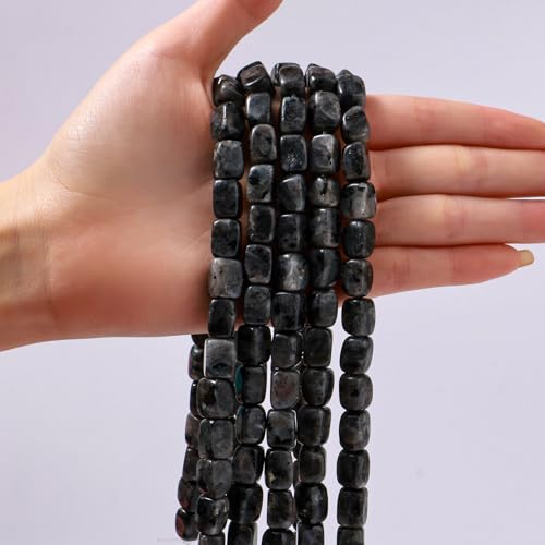 Natural Large Black Spectrolite Cube Stone Beads 8x11mm 38cm/str Loose Semi Gemstone Stone Square Beads for Making Bracelets Necklace - color: Black Spectrolite