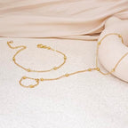 Gold Bracelets for Women Trendy, Dainty Gold Hand Chain Bracelet Stack 14k Gold Plated Finger Ring Bracelet Hand Chain Cz Layered Beaded Gold Bracelets for Women Non Tarnish Gold Jewelry Gift - style: beaded hand chain bracelet-gold