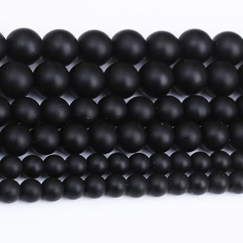 Frosted Black Glass Stone Beads for Jewelry Making Gemstone Round Crystal Bracelet Necklace 1 Strand 15.5inch 38PCS 10MM - color: Frosted Black Glass, size: 10MM