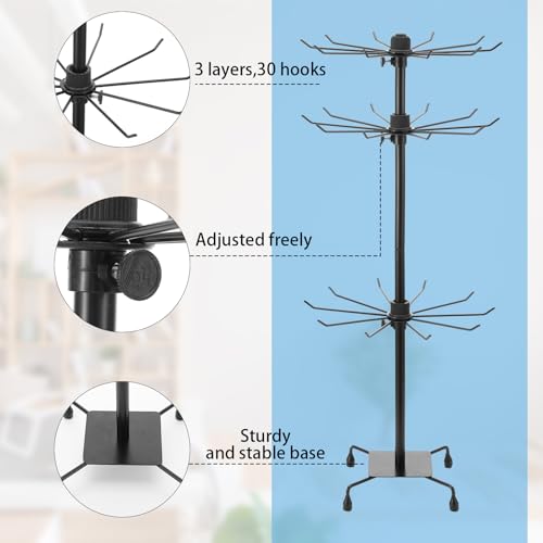 2 Pcs Jewelry Rack, Rotating Jewelry Stands with Hooks, Adjustable Display Holder Organizer, Metal Display Stand for Earrings, Necklace & Bracelet, Vendor Booth Accessories (Black)